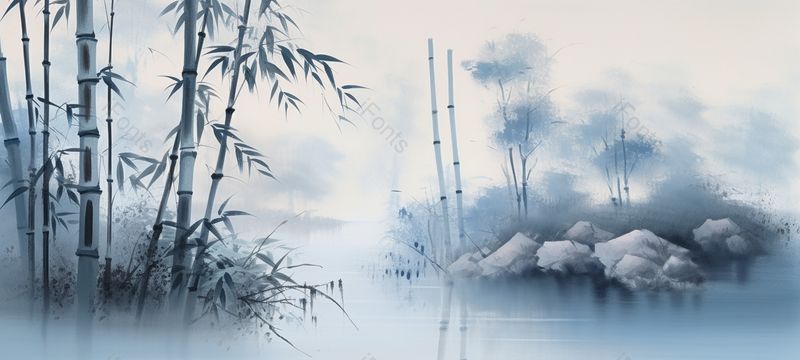 夏天夏季中国风绿竹竹叶湖泊端午节青色水墨山水画插画背景,插画/手绘图,插画/手绘图库,插画/手绘图下载,插画/手绘